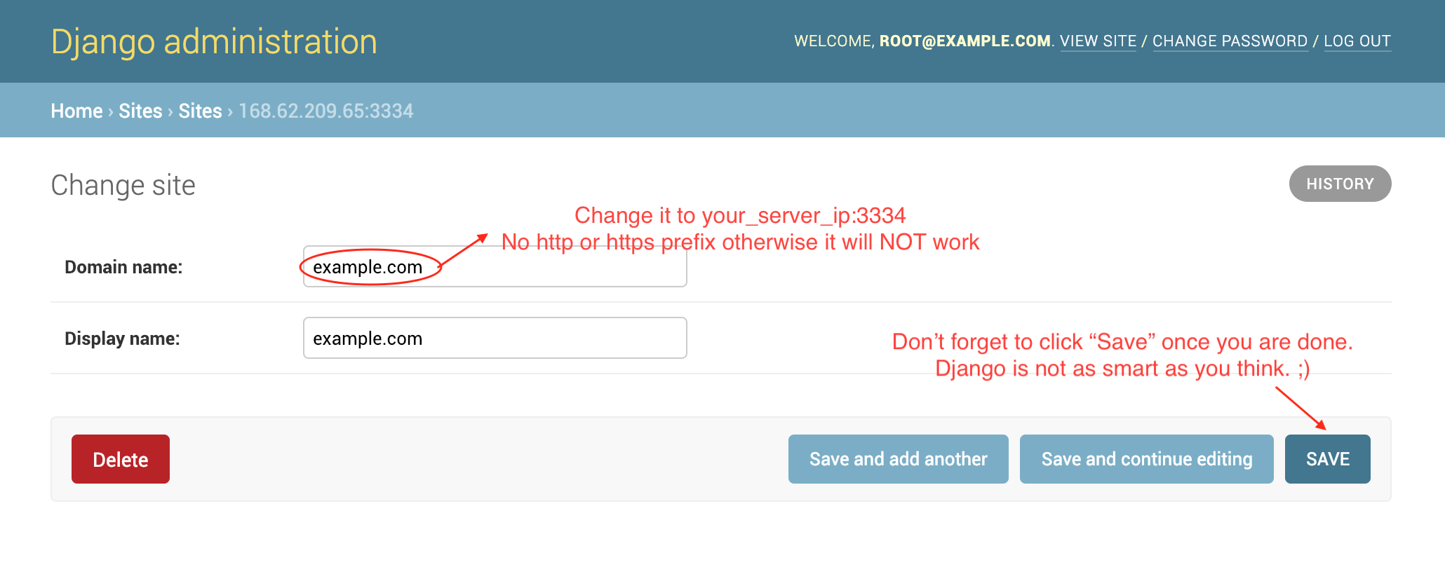 Site configuration